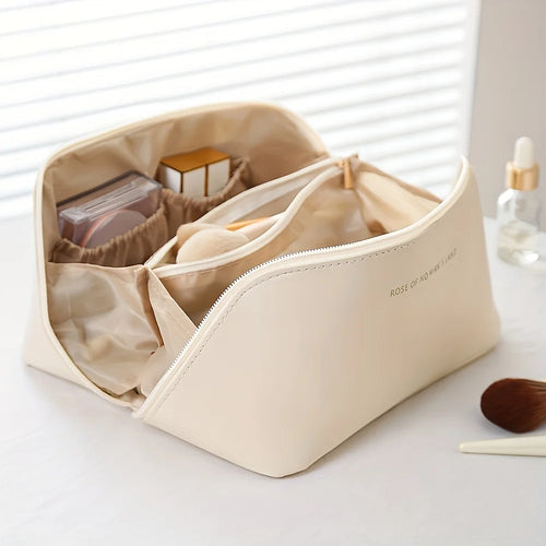 Nécessaire bege organizadora para maquilhagem e skincare Avélia Atelier