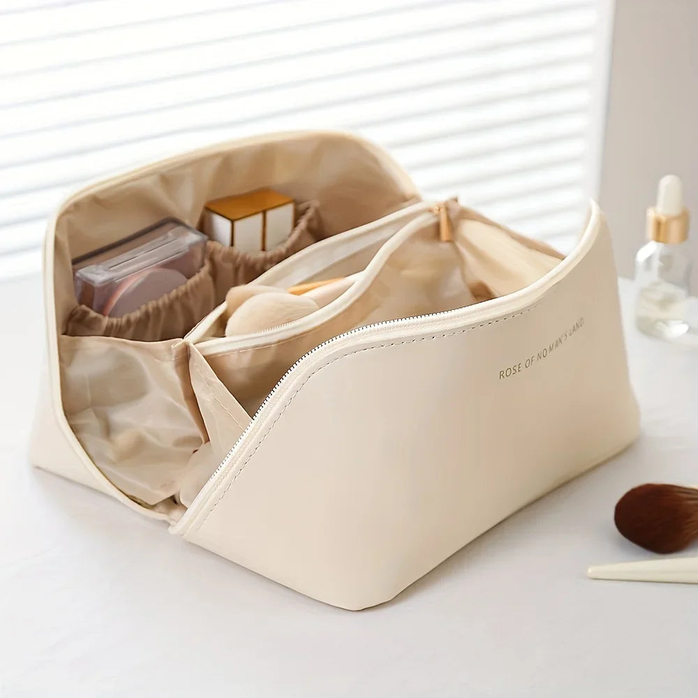 Avélia™ Atelier — necessaire bege organizadora para maquilhagem e skincare