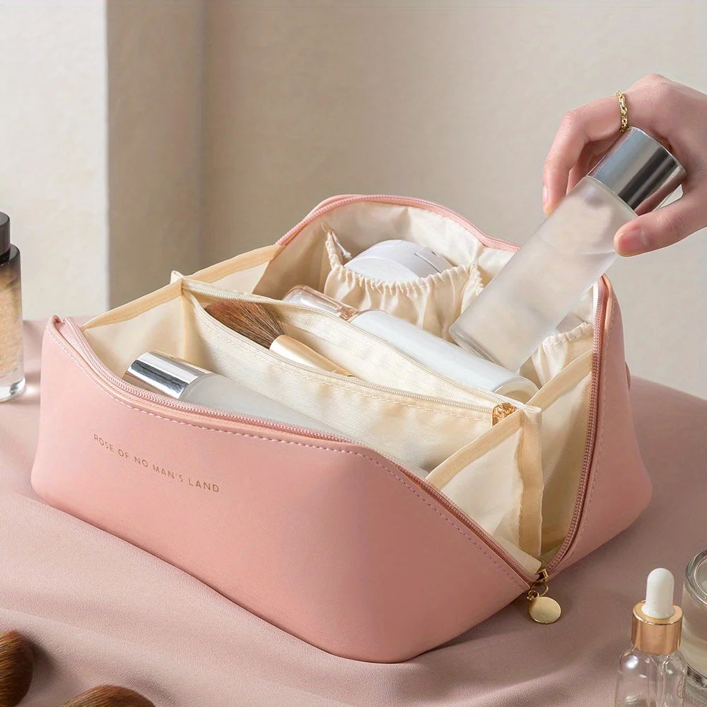 Nécessaire rosé Avélia organizadora para skin care e maquilhagem com compartimentos internos premium