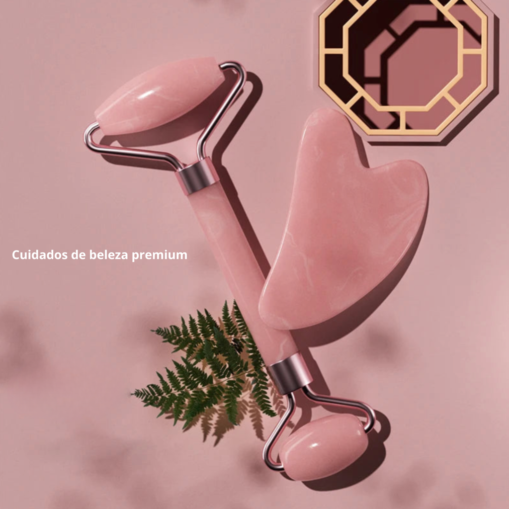 Avélia™ Ritual Rosé — ritual facial feminino com roller e gua sha rosa premium